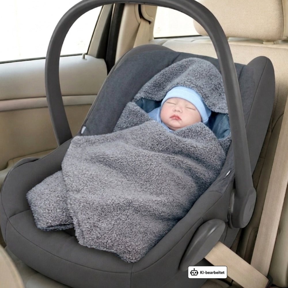 Bouclé  Baby Einschlagdecke - Anthrazit - mit Kapuze 75x75cm für Babyschale, Decke