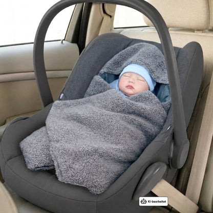 Bouclé  Baby Einschlagdecke - Anthrazit - mit Kapuze 75x75cm für Babyschale, Decke