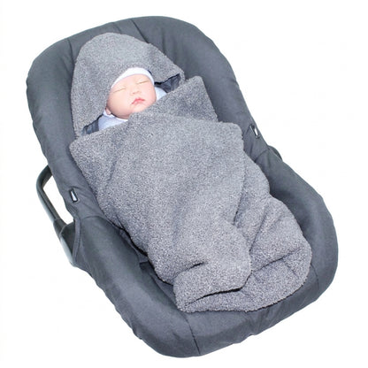 Bouclé  Baby Einschlagdecke - Anthrazit - mit Kapuze 75x75cm für Babyschale, Decke