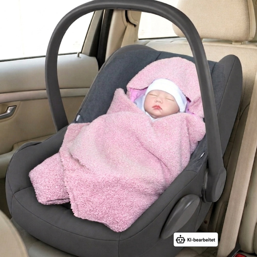 Bouclé  Baby Einschlagdecke - Puderrosa- mit Kapuze 75x75cm für Babyschale, Decke