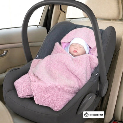 Bouclé  Baby Einschlagdecke - Puderrosa- mit Kapuze 75x75cm für Babyschale, Decke