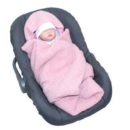 Bouclé  Baby Einschlagdecke - Puderrosa- mit Kapuze 75x75cm für Babyschale, Decke
