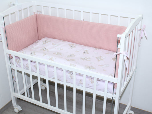Bettwäsche Set für Beistellbett- Waffelpiqué Nestchen- Regenbogen-Rosa/Rosa