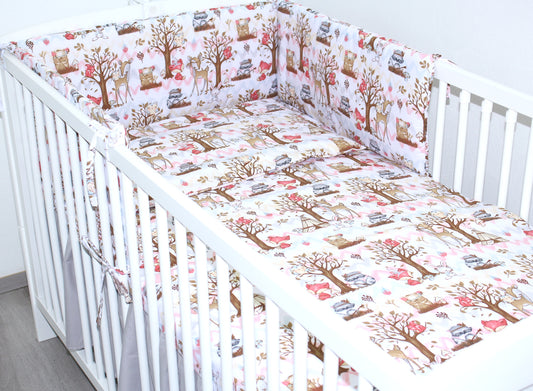 3-6 tlg Baby Kinder Bettset Baby Bettwäsche Bettdecke Kissen -Waldfreunde