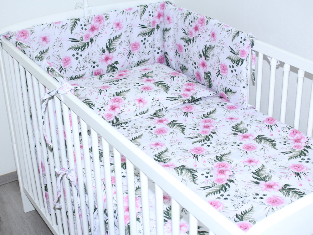 3-6 tlg Baby Kinder Bettset Baby Bettwäsche Bettdecke Kissen -Flowers