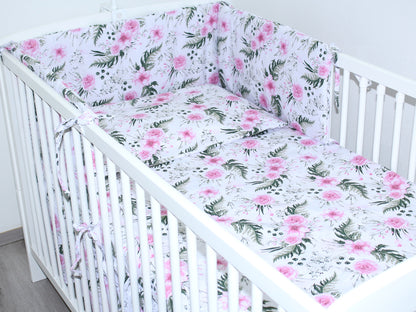 3-6 tlg Baby Kinder Bettset Baby Bettwäsche Bettdecke Kissen -Flowers