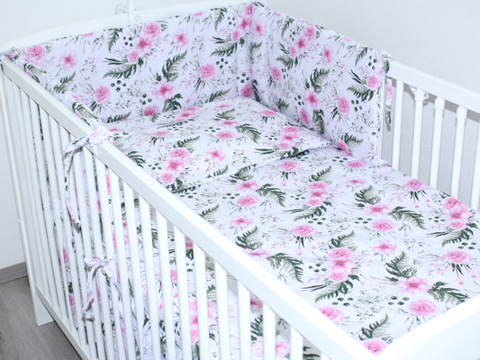 3-6 tlg Baby Kinder Bettset Baby Bettwäsche Bettdecke Kissen -Flowers