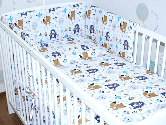 3-6 tlg Baby Kinder Bettset Baby Bettwäsche Bettdecke Kissen -Waldtiere