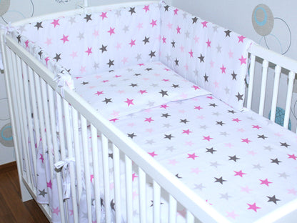 3-6 tlg Baby Kinder Bettset Baby Bettwäsche Bettdecke Kissen -Star Rosa