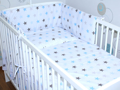 3-6 tlg Baby Kinder Bettset Baby Bettwäsche Bettdecke Kissen -Star Blau