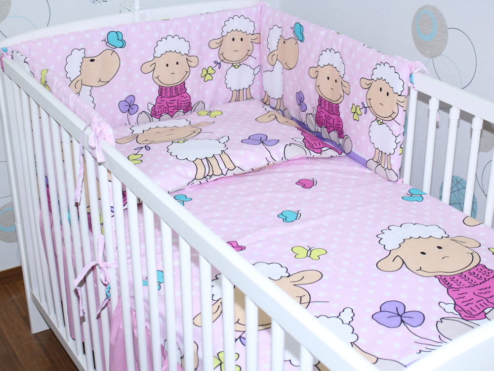3-6 tlg Baby Kinder Bettset Baby Bettwäsche Bettdecke Kissen -Schaf Rosa