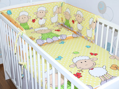 3-6 tlg Baby Kinder Bettset Baby Bettwäsche Bettdecke Kissen -Schaf Gelb