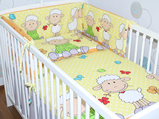 3-6 tlg Baby Kinder Bettset Baby Bettwäsche Bettdecke Kissen -Schaf Gelb