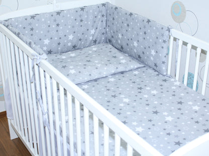 3-6 tlg Baby Kinder Bettset Baby Bettwäsche Bettdecke Kissen -Star Dunkel