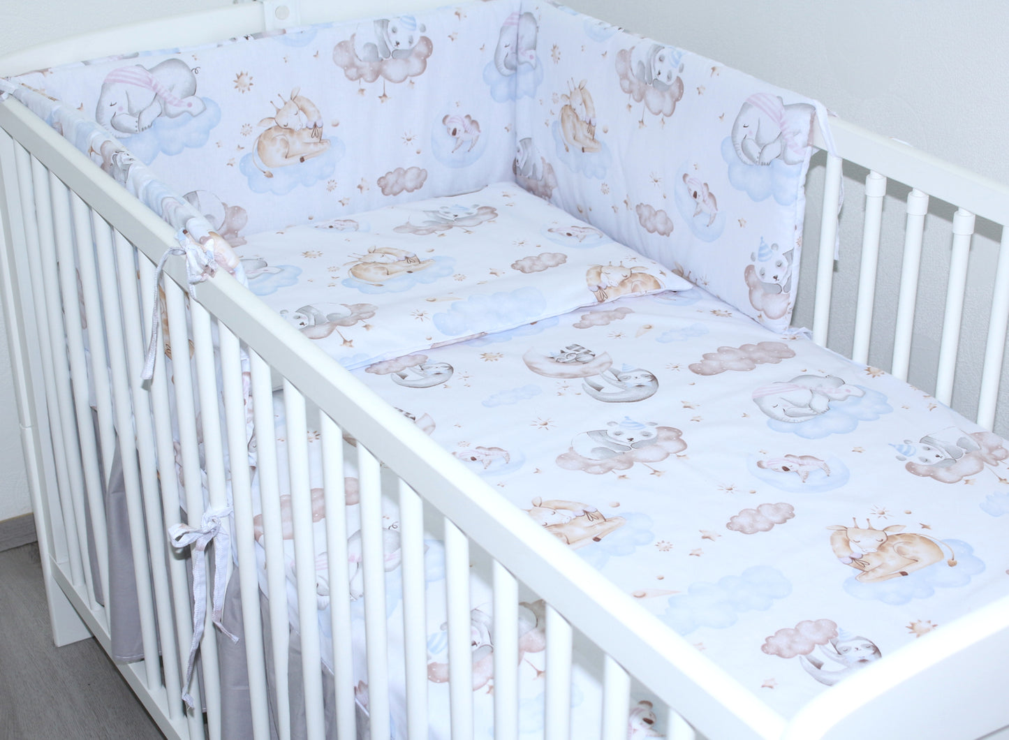 3-6 tlg Baby Kinder Bettset Baby Bettwäsche Bettdecke Kissen -Wolken