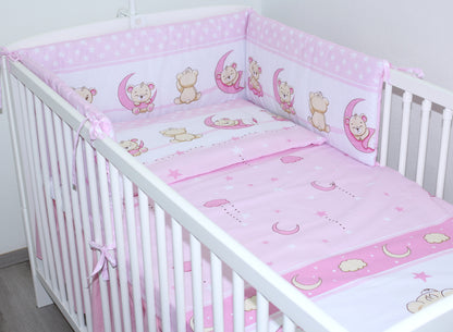 Baby Bettset -Bärchen in Rosa - 5-11 teilig mit Vollstoff Himmel