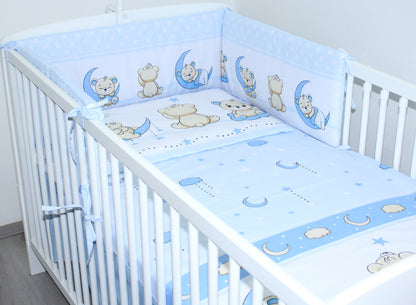 Baby Bettset -Bärchen in Blau - 5-11 teilig mit Chiffon Himmel