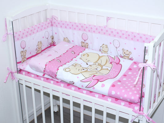 6 TLG- BABY SET mit Bettwäsche - SWEET Bärchen Rosa  - für Beistellbett 40x90cm