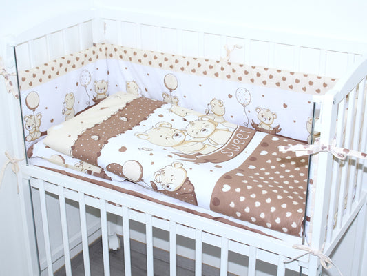 6 TLG- BABY SET mit Bettwäsche - SWEET Bärchen Braun - für Beistellbett 40x90cm