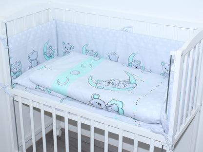 6 TLG- BABY SET mit Bettwäsche - Bärchen Minze - für Beistellbett 40x90cm