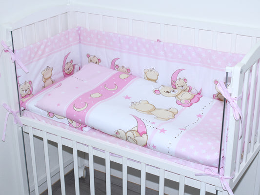 6 TLG- BABY SET mit Bettwäsche - Bärchen Rosa - für Beistellbett 40x90cm