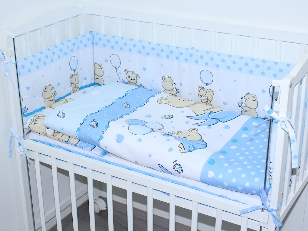 6 TLG- BABY SET mit Bettwäsche - SWEET Bärchen Blau - für Beistellbett 40x90cm