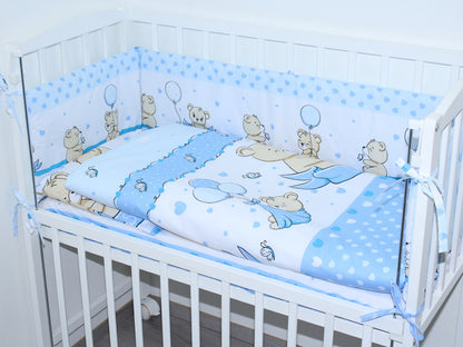 6 TLG- BABY SET mit Bettwäsche - SWEET Bärchen Blau - für Beistellbett 40x90cm