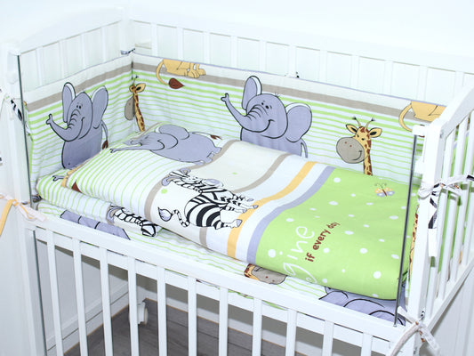 6 TLG- BABY SET mit Bettwäsche - Safari Grün- für Beistellbett 40x90cm
