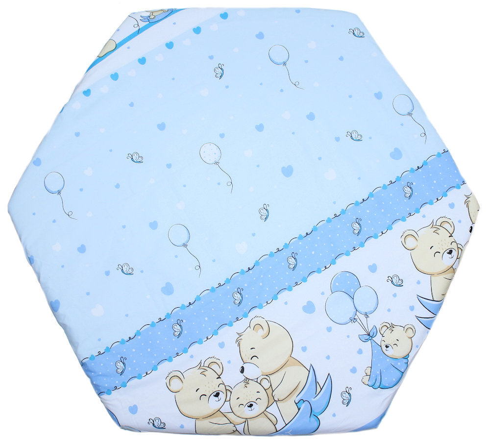 Spannbettlaken - SWEET Bärchen in Blau- für 6-eck Laufgitter Matratze 105x120cm Baumwolle