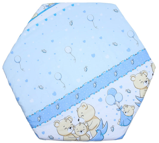 Spannbettlaken - SWEET Bärchen in Blau- für 6-eck Laufgitter Matratze 105x120cm Baumwolle