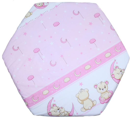 Spannbettlaken - Bärchen in Rosa- für 6-eck Laufgitter Matratze 105x120cm Baumwolle