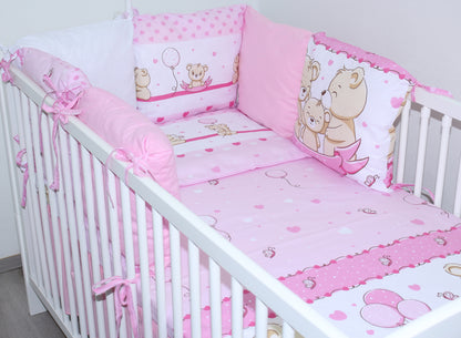 Baby Bettset mit Kissen Nestchen - SWEET Bärchen in Rosa - 5-8 teilig mit Vollstoff Himmel