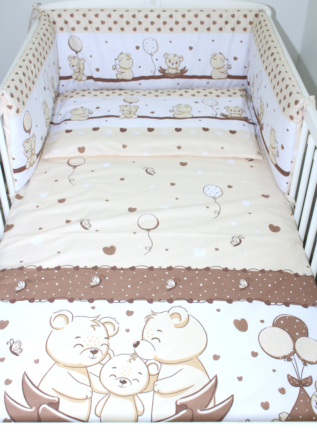 Baby Bettset -Sweet Bärchen in Braun - 5-11 teilig mit Vollstoff Himmel