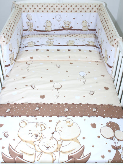 Baby Bettset -Sweet Bärchen in Braun - 5-11 teilig mit Vollstoff Himmel