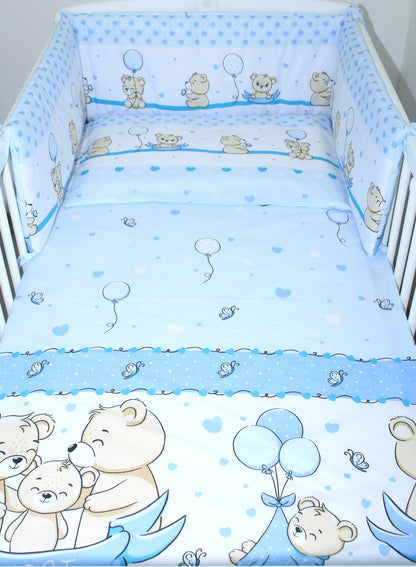 Baby Bettset -Sweet Bärchen in Blau - 5-9 teilig mit Vollstoff Himmel