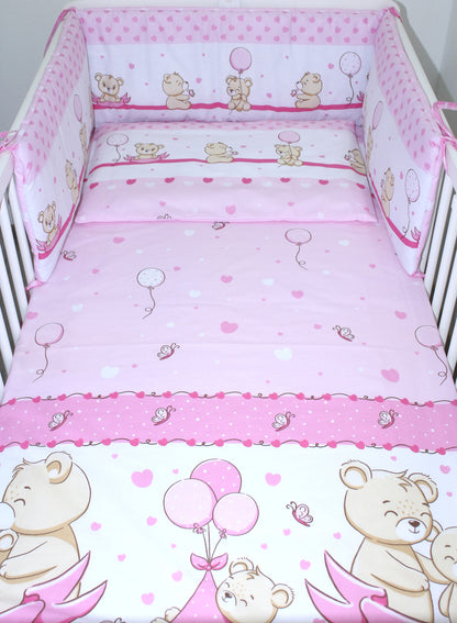 Baby Bettset -Sweet Bärchen in Rosa - 5-9 teilig mit Vollstoff Himmel