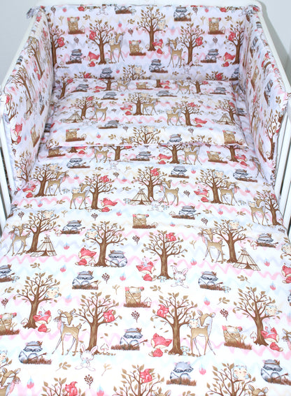 3-6 tlg Baby Kinder Bettset Baby Bettwäsche Bettdecke Kissen -Waldfreunde