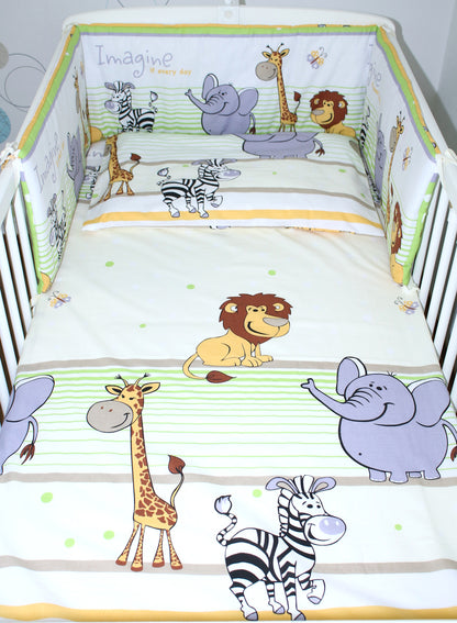 3-6 tlg Baby Kinder Bettset Baby Bettwäsche Bettdecke Kissen -Safari Grün