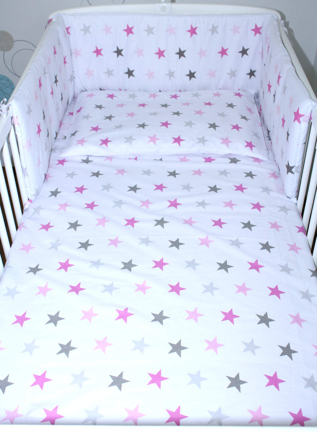3-6 tlg Baby Kinder Bettset Baby Bettwäsche Bettdecke Kissen -Star Rosa