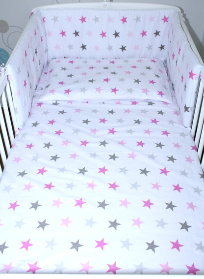 3-6 tlg Baby Kinder Bettset Baby Bettwäsche Bettdecke Kissen -Star Rosa