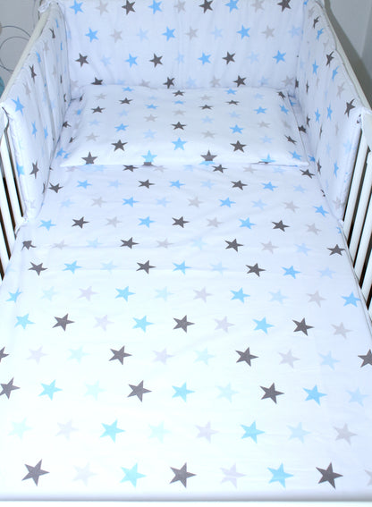 3-6 tlg Baby Kinder Bettset Baby Bettwäsche Bettdecke Kissen -Star Blau