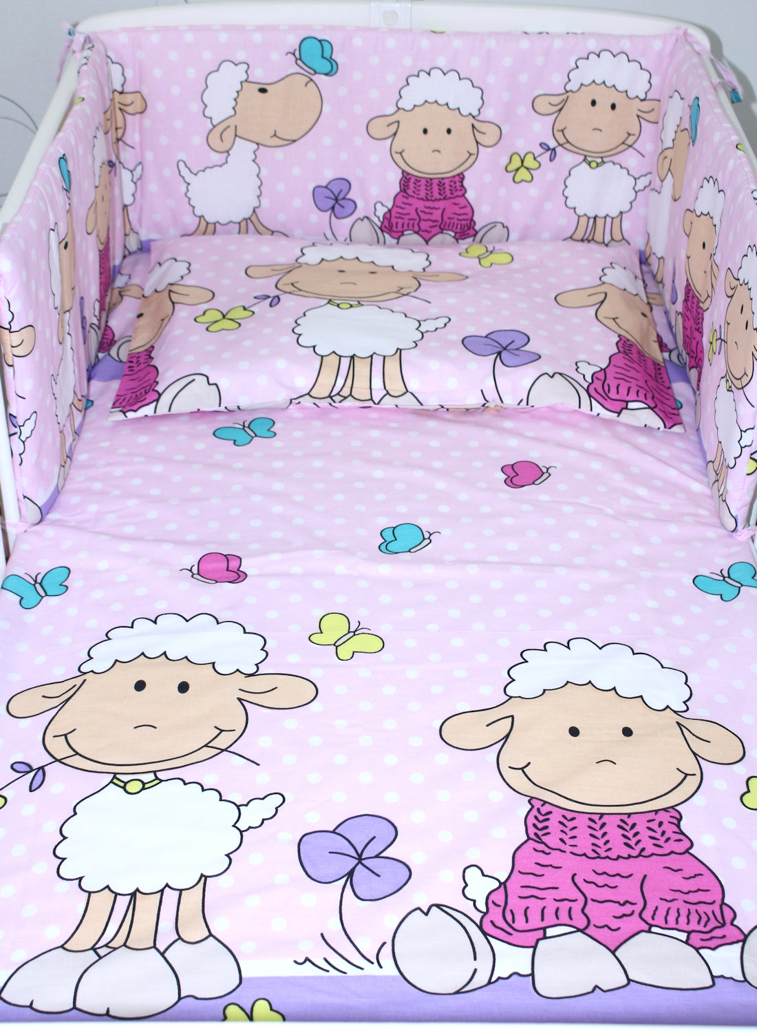 3-6 tlg Baby Kinder Bettset Baby Bettwäsche Bettdecke Kissen -Schaf Rosa