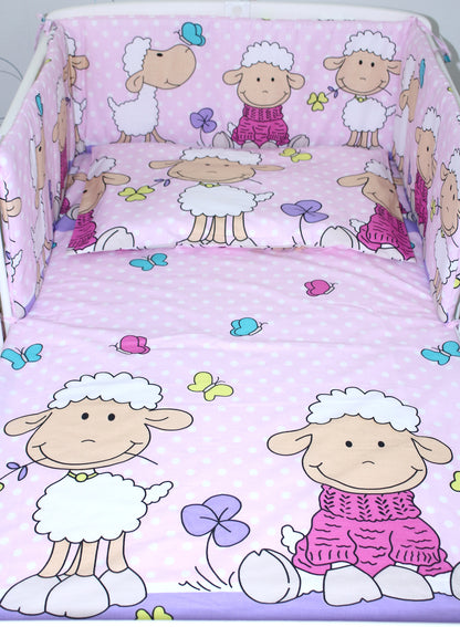 3-6 tlg Baby Kinder Bettset Baby Bettwäsche Bettdecke Kissen -Schaf Rosa