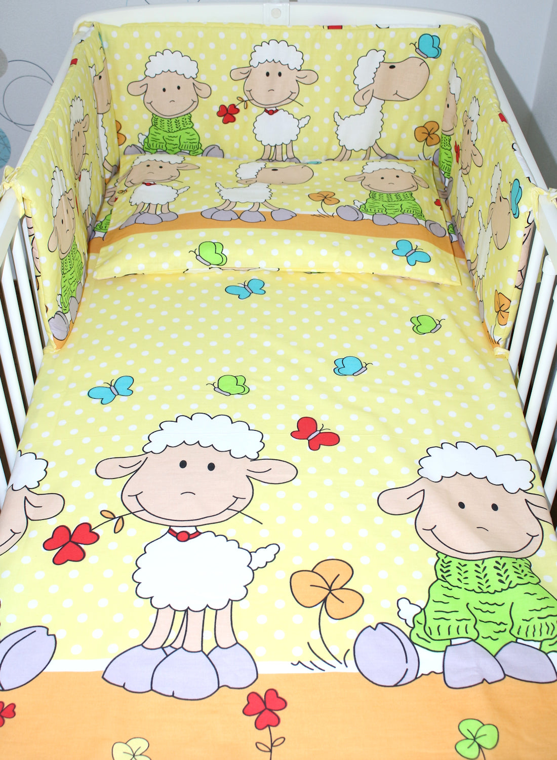 3-6 tlg Baby Kinder Bettset Baby Bettwäsche Bettdecke Kissen -Schaf Gelb