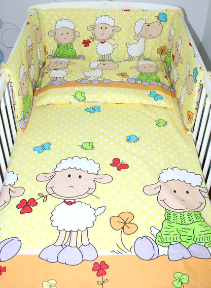 3-6 tlg Baby Kinder Bettset Baby Bettwäsche Bettdecke Kissen -Schaf Gelb