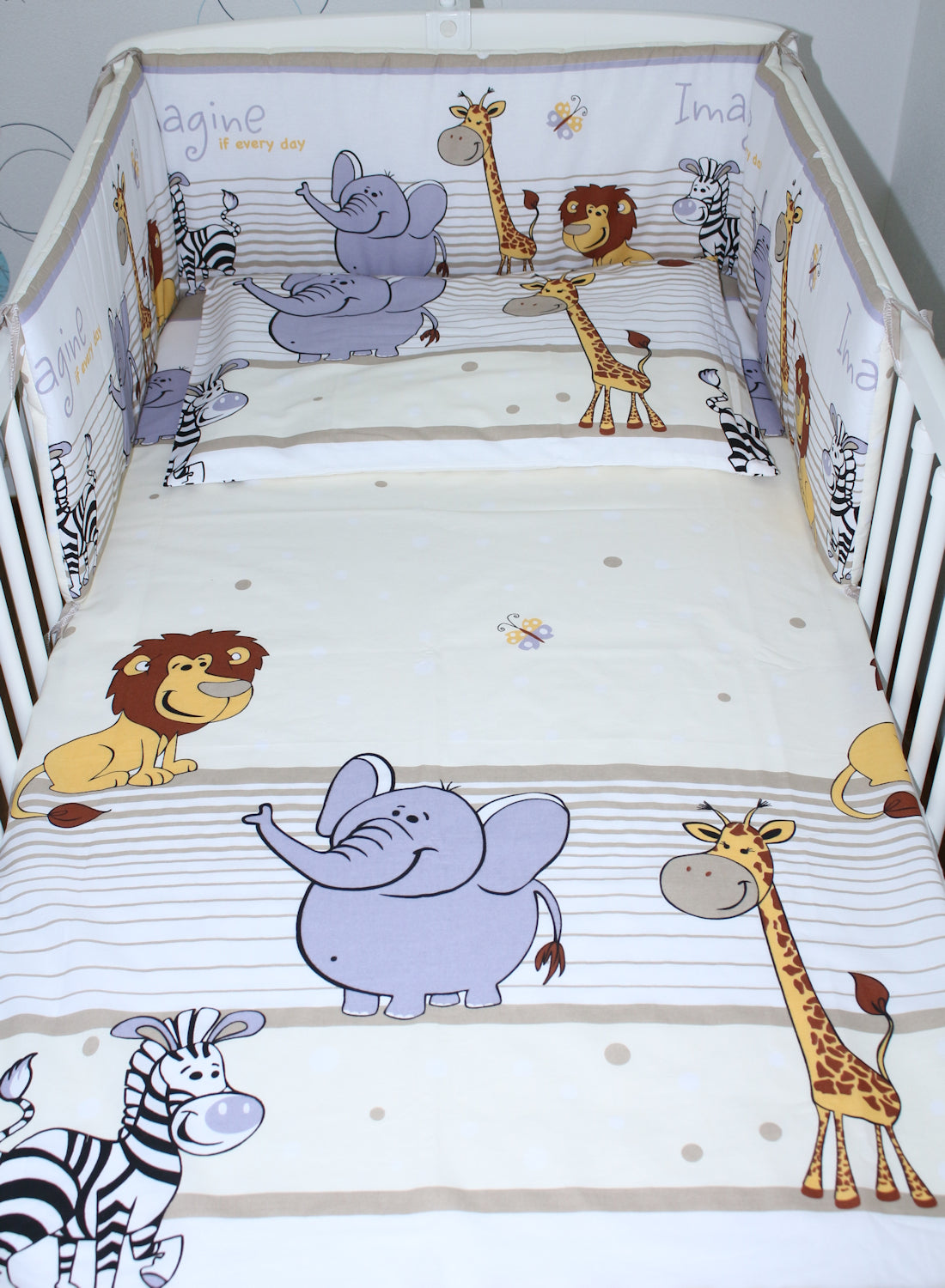 3-6 tlg Baby Kinder Bettset Baby Bettwäsche Bettdecke Kissen -Safari Beige