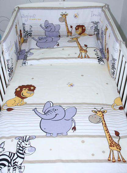 3-6 tlg Baby Kinder Bettset Baby Bettwäsche Bettdecke Kissen -Safari Beige