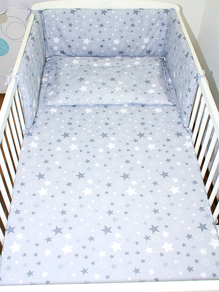 3-6 tlg Baby Kinder Bettset Baby Bettwäsche Bettdecke Kissen -Star Dunkel