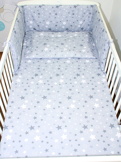 3-6 tlg Baby Kinder Bettset Baby Bettwäsche Bettdecke Kissen -Star Dunkel