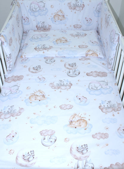 3-6 tlg Baby Kinder Bettset Baby Bettwäsche Bettdecke Kissen -Wolken